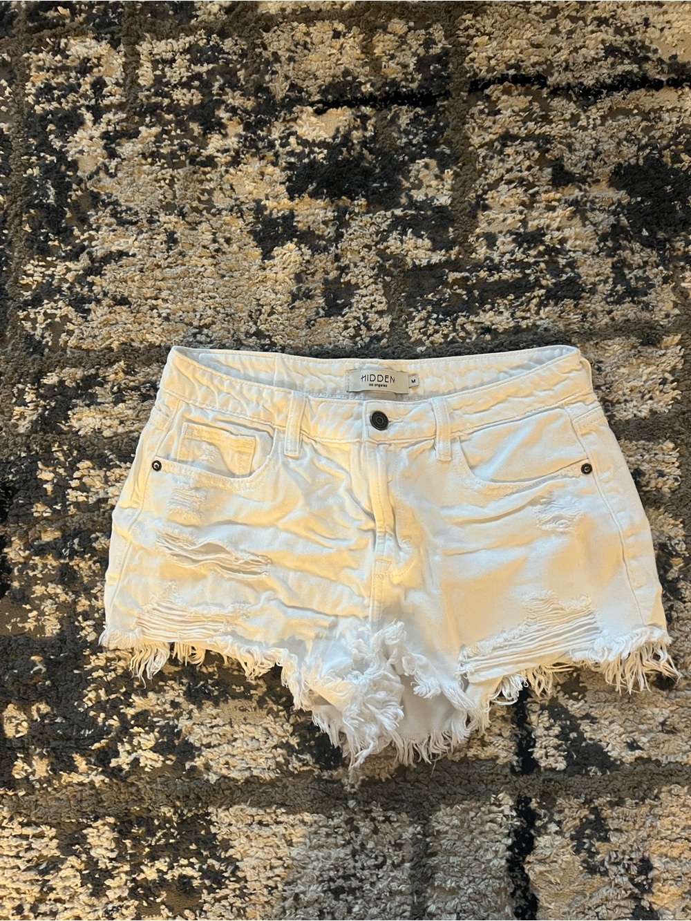 Hidden White Denim Distressed Shorts